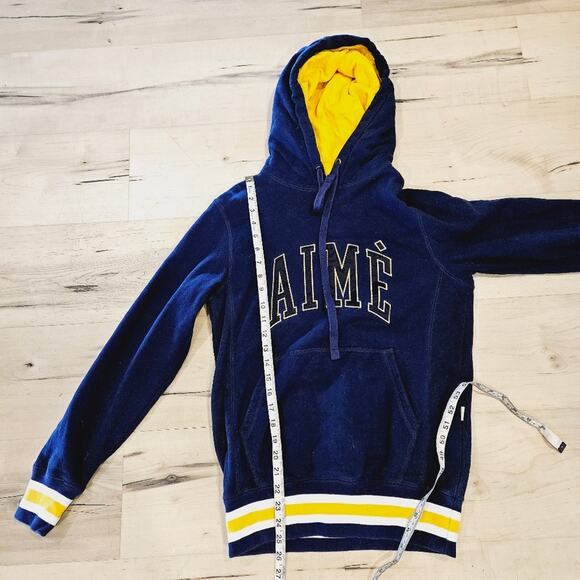 Aime Leon Dore Navy Logo Hoodie Yellow Stripe Trim Size XS - Picture 5 of 6
